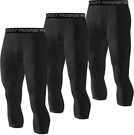 WISREMT Pantalon de Compression pour Homme 3/4 Longueur, séchage Rapide Leggings Sportifs Capri Tights Sport Base Layer 3 pièces