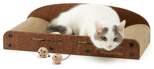 FUKUMARU Rascador para Gatos 53 cm, De Fieltro Cartón Ondulado Reciclable con Pelota de Juguete，Color Caramelo，Talla Mediana