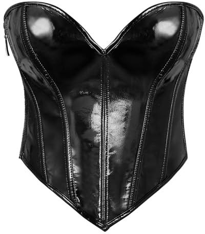 WERFORU Corsetto in pelle per donna, ecopelle, corsetto con spalline, top senza maniche, bustino con cerniera, gilet, Nero , L