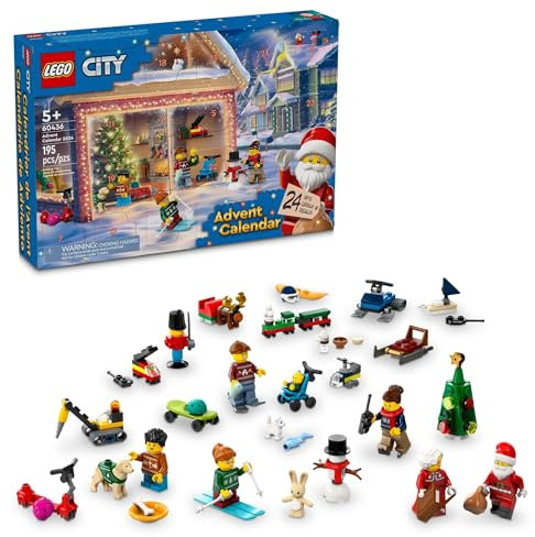 LEGO City Adventskalender 2024, Urlaub Countdown Geschenk ab 5 Jahren, 24 Überraschungen für Kinder, lustige Miniatur-Weihnachtsfiguren mit festlichen Pullovern, Weihnachtsmann und Mrs. Claus