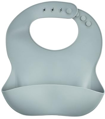 THERMOBABY - Bavoir En Silicone - Bavoir Bebe Avec Récupérateur - Bavoir Souple - Bavoir Ajustable Et Facile à Nettoyer - Gris Charme