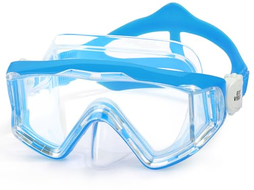 Kids Swim Mask - 180° Anti-Fog Swim Goggles for Child Snorkeling Diving Mask Leak-Proof Kids Goggles with Nose Cover for Youth Boys & Girls Ages 4-14, Shatter-Resistant PC Lens (Blue)