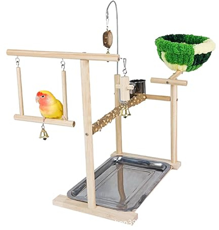 Anulely Giocattolo per uccelli persico, parco giochi per pappagalli in legno, centro attività per uccelli parrocchetti, supporto per uccelli per gabbia, giocattolo per macinare artigli per alleviare