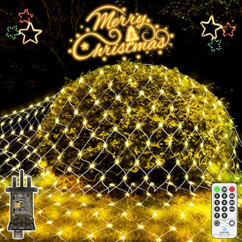 JXLEDAYY 200 LED Christmas Net Lights Outdoor 3Mx2M Mesh Fairy Lights Plug in with Remote Timer 8 Modes Waterproof for Outside Bush Tree Garden Yard Patio Wall Decorations-Warm White