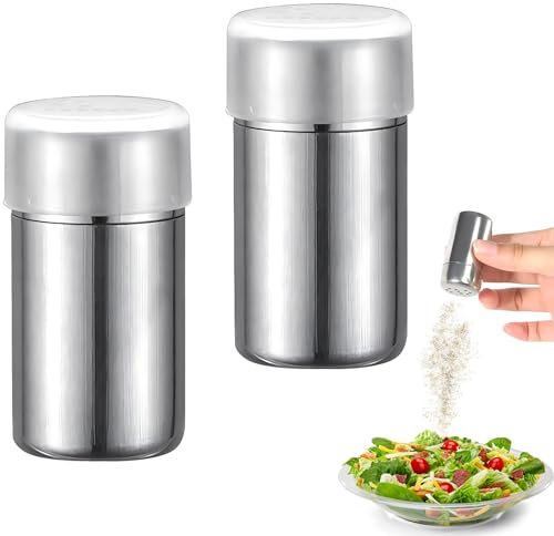 2 Stück Mini Salzstreuer, Tragbar Salzstreuer Klein, 5ml Salz und Pfefferstreuer, Edelstahl mit Deckel Gewürzflaschen Reise für Restaurants, Camping, Grill für Verschiedene Gewürze