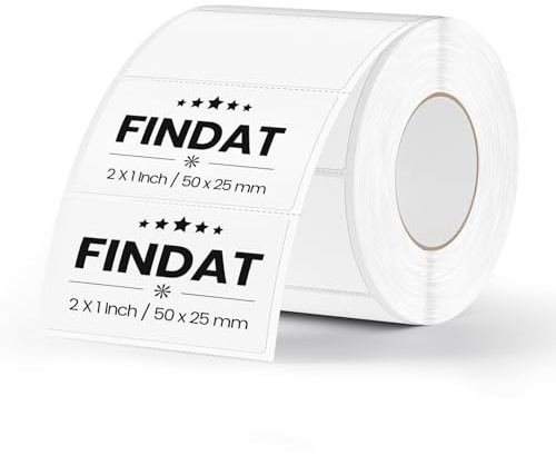 FINDAT Vita rektangulära termiska etiketter 50 x 25 mm vinyl fyrkantiga klistermärken vattentåliga mångsidiga självhäftande avtagbara namnetiketter för QR-kod streckkod gör-det-själv-logotyp 500 st