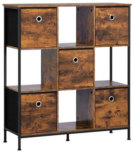 WOLTU Scaffale per Libri, Scaffale con 4 Cubi Aperti e 5 Cassetti in Tessuto non Tessuto, Unità di Stoccaggio Industriale per Soggiorno/Camera da Letto/Ufficio, Legno Ingegnerizzato, RGB64vbn