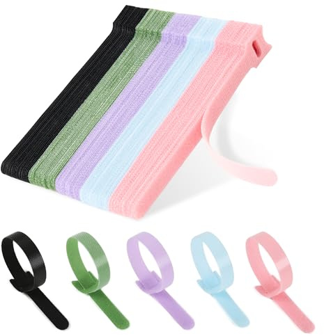 Nearockle Klett Kabelbinder Wiederverschließbar 100 st, trådbunden kabelbinder Klett, Selbstklebendes Klettbänder för Kabel Organizer Ladekabel Kopfhörerkabel (150 x 12 mm, mehrfarbig)