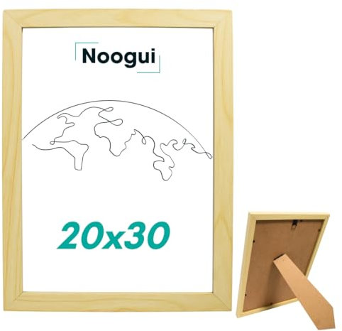 NOOGUI - Cadre 20x30 - Bois Naturel - Avec Plexiglas Antireflet - Pour Photos, Diplômes, Posters ou Décoration Murale - Position Verticale ou Horizontale - Facile à Nettoyer