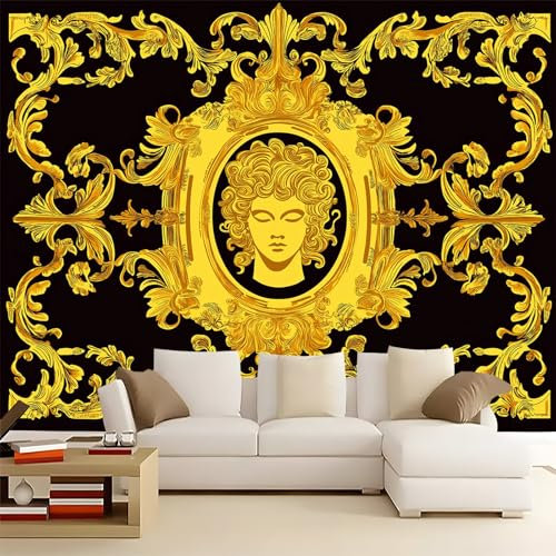 Papel Pintado Barroco Ornamentado Decoración Oro Negro 300 X 210 Cm(Wxh) Fotomurales Para Pared 3D,Papel Tapiz Pintado En Tejido No Tejido - Decoración De Pared Moderna,Murales Fotográficos