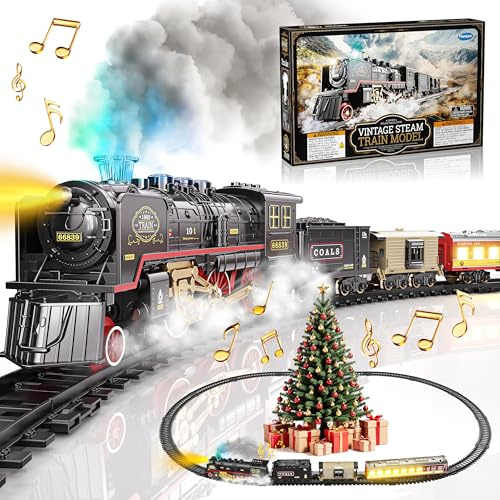 Funwee Electric Train Toy with Smoke,Lights and Sound,Train Set for Under Christmas Tree,Locomotive Train Model with Track,Gifts for 3 4-7 8+ Years Old Toddler Boys and Girls