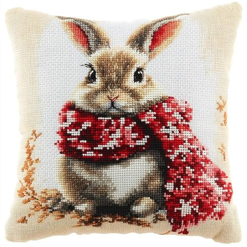 animale Kit gancio di chiusura fai-da-te,Coniglio che indossa una sciarpa rossa,kit gancio di chiusura per cuscino stampato gancio di chiusura fai da te per principiant,43x43cm