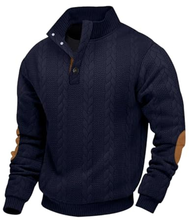 EndoraDore Mens Jacquard Sweatshirts Long Sleeve Stand Collar Pullover | Soft Knitted Fabric with Jacquard Texture, Mens Sweater with Stand Collar, Warm Pullover for Casual Daily Wear