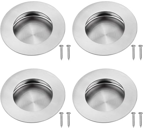 Lot de 4 Poignées de Porte Coulissante Encastrées, Poignées Rondes Invisibles en Acier Inoxydable 304, Poignets de Tiroir et Armoire avec Vis, pour Meuble de Cuisine, Placard et Dressing, Ø 40 mm