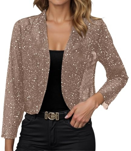 Veste Paillettes Femme Vestes Sequins Bomber à Paillettes Blouson Paillette Sparkly Veste Brillante Scintillante Paillette Cardigan Haut Tops Bolero Chic et Elegant de Cocktail Soirée Party Club