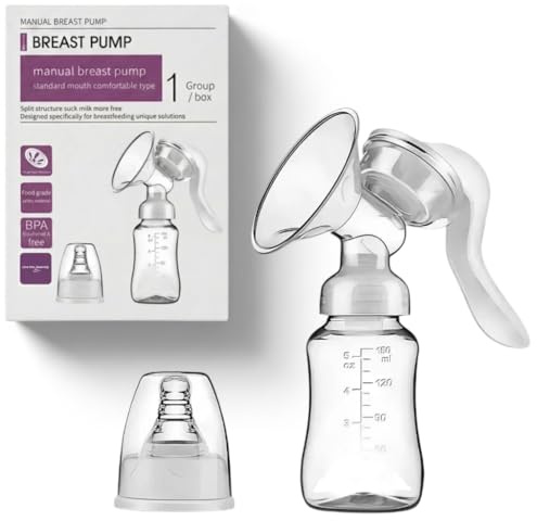 Neo10Ten Extractor de leche manual con botella de almacenamiento de leche materna, succión ajustable, silicona, recogedor de leche materna portátil para lactancia materna