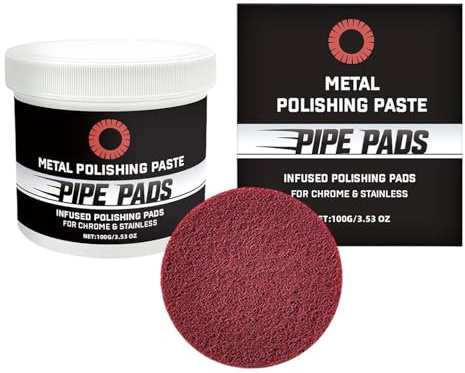 Kit de pasta para pulir el metal – 100 g redando el brillo con tampón – limpiadora para arañazos en metal automático | para escapes, llantas, latón, cromo, mecánicos y