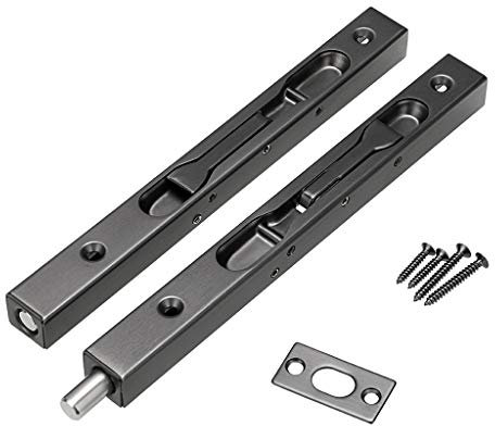 IGNPION Pack of 2 Door Flush Bolt Latch Lock Concealed Door Bolt Security Lever Action 304 Stainless Steel Brushed Slide Latch with Strike and Screws(Black,20cm in Length)