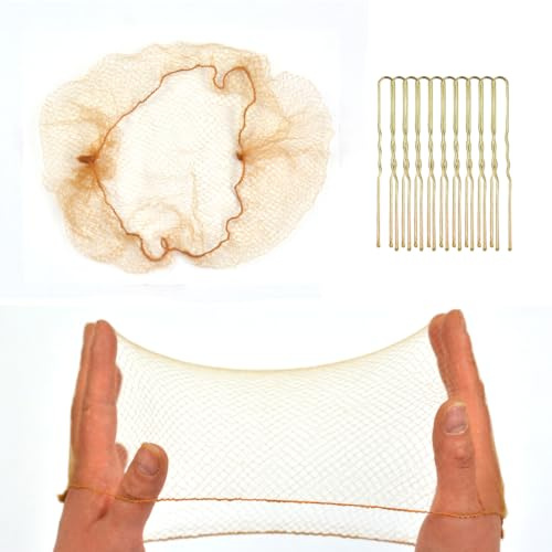 50 Pcs Invisible Hair Nets with 40 Pcs U Shaped Hair Pins for Women Hair Bun (Light Brown)
