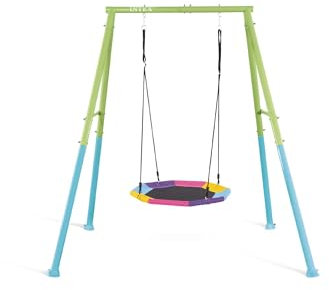 Intex 44111 Columpio de jardín para niños con balancín Nido Octogonal, Acero, Verde y Azul, 201 x 235 x 200 cm
