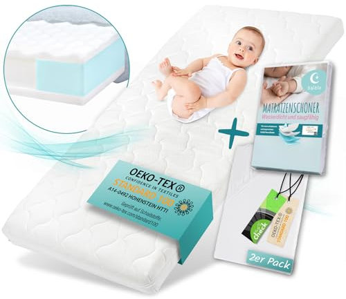 Sun Garden Matratze für Kinderbett, Oeko Tex 100 Zertifiziert, Kinderbettmatratze, Bezug waschbar, Kindermatratze BZW. Babymatratze für Babybett, 70x140 x11 cm, inkl. Matratzenschoner und Bettlaken