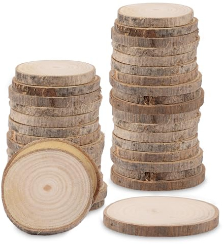 YAYODS 60 Stück Holzscheiben 4-5 cm - Rund - Zum Basteln, Brandmalerei, DIY, Kunsthandwerk, Hochzeitsdeko