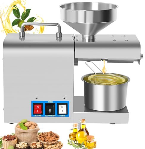 LNNLOO Pressa per Olio in Acciaio Inossidabile da 820 W, Spremitura A Freddo/spremitura A Caldo, Preriscaldamento 6 Minuti, Produzione di Olio al 99% - 5 kg/h, per Oliva (36×15,5×31 Cm),Silver