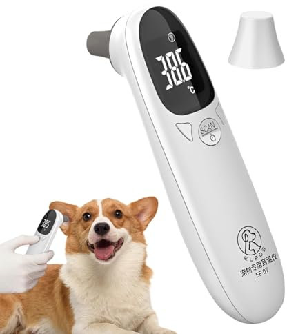 USB Rechargeable Dog Ear Temperature Monitor - Pet Veterinary Thermometer with Electronic LCD Display for Dogs, Cats, Pigs, Sheep