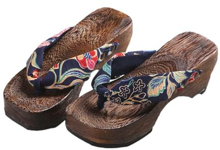 VENYAA Pantofole Zoccoli in Legno da Donna,Sandali Geta Tradizionali Giapponesi Zoccoli in Legno Flip Flops,Infradito Tacchi Alti Pantofole (Size:EU 39,Color:Viola)