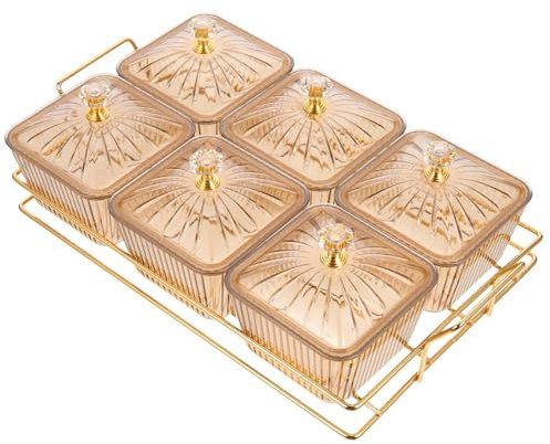PRETYZOOM Bandeja Snack De Compartimentos Con Tapa Plato Aperitivo De Ámbar Para Servir Snacks Frutas y Condimentos Reuniones y Bodas