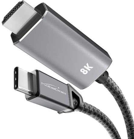 KabelDirekt – Cable adaptador USB C a HDMI 8K con conectores de metal – 1m (transmite video 8K a 60Hz de portátiles/smartphones a televisores grandes – USB 3.1, Tipo C, Thunderbolt 3 – Negro)