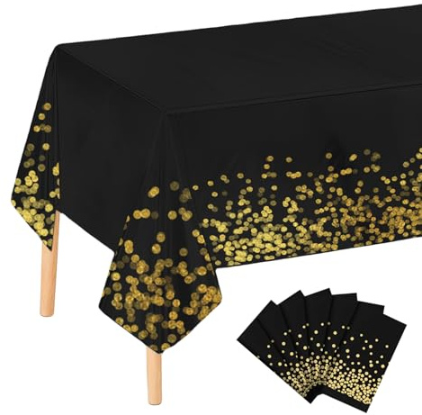 WIYETY Set med 6 svarta svarta rektangulära bordsdukar, 137 x 274 cm, svart bordsdukar, 137 x 274 cm