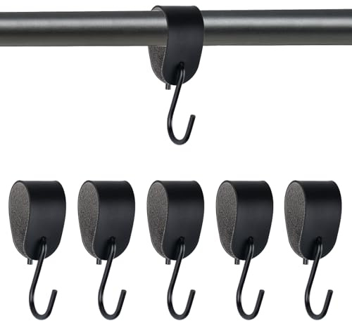 Jiujuda9 6 Sets S Hooks for Hanging, S-Hook with Leather Loop, S Shaped Hookss, Multifunctional PU Leather Hooks for Utensils Kitchen Bathroom Bedroom Office Camping Towel Coat Hook(Black)