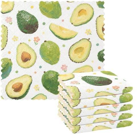 BCFHRGT Cute and Cartoonish Green Avocado Wash Absorbentes Toallas Reutilizables de Tejido de Rizo Toallas de Cocina Articulos para Decorar la Cocina 28 x 28 cm Juego de 6