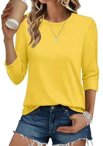 Cuptacc Camiseta Mujer Manga 3/4 Camisetas Cuello Redondo Blusas Mujer Verano Ajuste Holgad Jersey Elegantes Tops