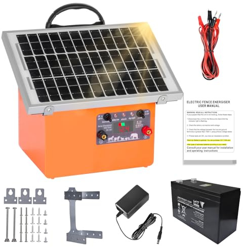 32KM - Cerca eléctrica solar de 9,5 kV pastor eléctrico controlador para caballos, valla eléctrica 0,5 J para cría de animales de pastor, para granja, pasto, jardín (Orange)