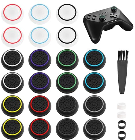 22 Pz Cappucci per Joystick PS5, Cappucci in Silicone per Levette Analogiche, Cappucco per Joystick con Impugnatura per PS4 e PS5 Controller Accessori, con 1 spazzola e 4 anelli protettivi