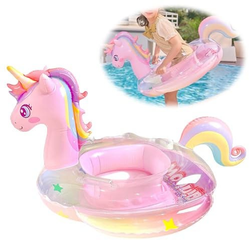 Falafoty Flotteur de Natation Bébé avec Siège de Sécurité et Poignée, Bouée Piscine Licorne Gonflable Enfants, Bébé Bague De Natation, Jouets de Plage et de Sports Nautiques pour L'été (Rose)