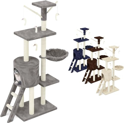 Beltom® TIRAGRAFFI per Gatti 140 CM Gioco Parco Giochi Cuccia Gatto GRAFFIATOIO SISAL CUICCIA Albero Tira Graffi Palestra - Grigio