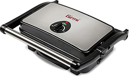 Girmi BS11 Bistecchiera, 1500 W, Corpo inox, Piastre 27 x 17 cm, Regolazione temperarura, Cassetto per raccolta liquidi, Ampia maniglia antiscottatura, Nero