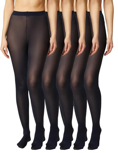 FM London Lot de 5 paires de collants pour femme Tights Femme, Marine, L
