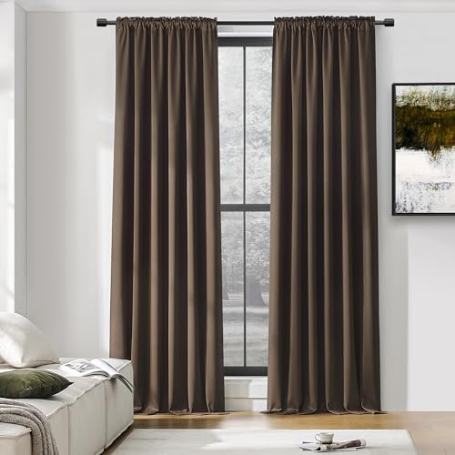 DONREN 96 Inches Long 2 Panels Blackout Curtain Panels for Bedroom - Rod Pocket Thermal Insulated Drapes for Living Room(Chocolate Brown,52 x 96)