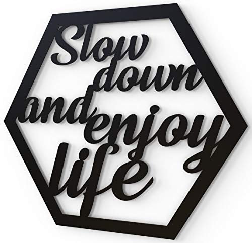 JustComfy Wanddeko aus Metall | 37x32cm | Wand Dekor aus schwarzem Metall | Metallbilder als Moderne Wanddekoration für Wohnzimmer & Flur | Motiv Slowdown