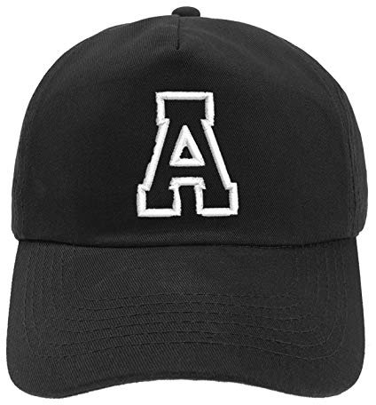 Unisex Jungen Mädchen Mütze Baseball Cap Schwarz Hut Kinder Kappe Alphabet A-Z (A)