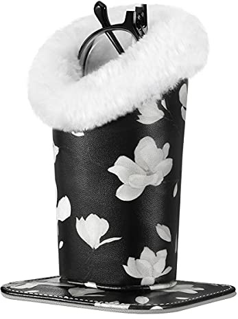 MoKo Porte-Lunettes, Support de Rangement Magnétique Domestique pour Lunettes, Étui de Lunette Anti-Rayures Anti-poussière en Cuir PU avec Doublure en Velours Moderne, Magnolia Noir & Blanc