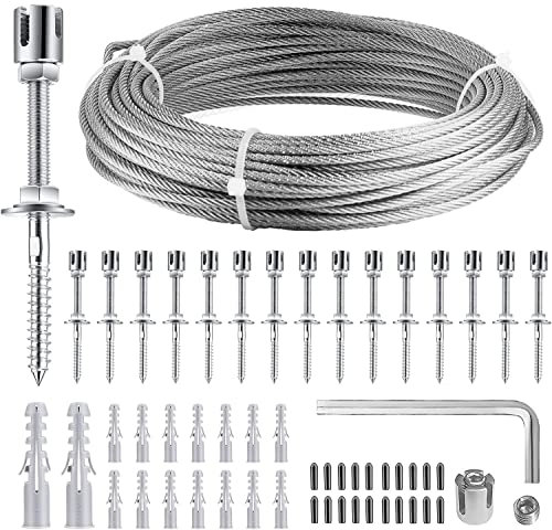 Kotsy Supporto per piante rampicanti 24 m, kit completo in acciaio inossidabile T316 con 16 supporti da parete e corda da 3 mm
