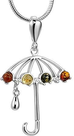Copal Damen Silberkette Mit Regenschirm-Anhänger Aus Natürlichem Bernstein