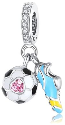Annmors Charm 925 Sterling Silber Bead Charms Football and Shose with Cubic Zirconia für Europäische Armbänder und Halskette,Schmuck Geschenk für Damen Herren