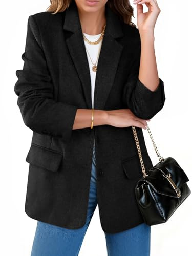 Cicy Bell Womens Casual Blazer Oversized Notch Lapel Work Office Suit Jacket Fall Warm Long Sleeve Outerwear Black