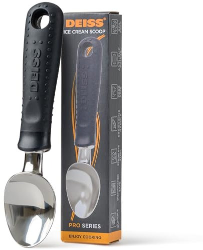 Paletta per gelati Deiss Pro, in acciaio inox con impugnatura in gomma morbida, design ergonomico perfetto per una presa facile, paletta per gelati resistente per cucchiaiare gelati duri e sorbetti